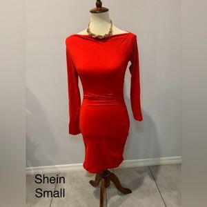 SHEIN Vibrant Orange Long Sleeve Dress